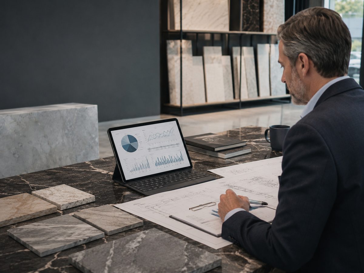 Market intelligence and diligence dashboard with stone samples